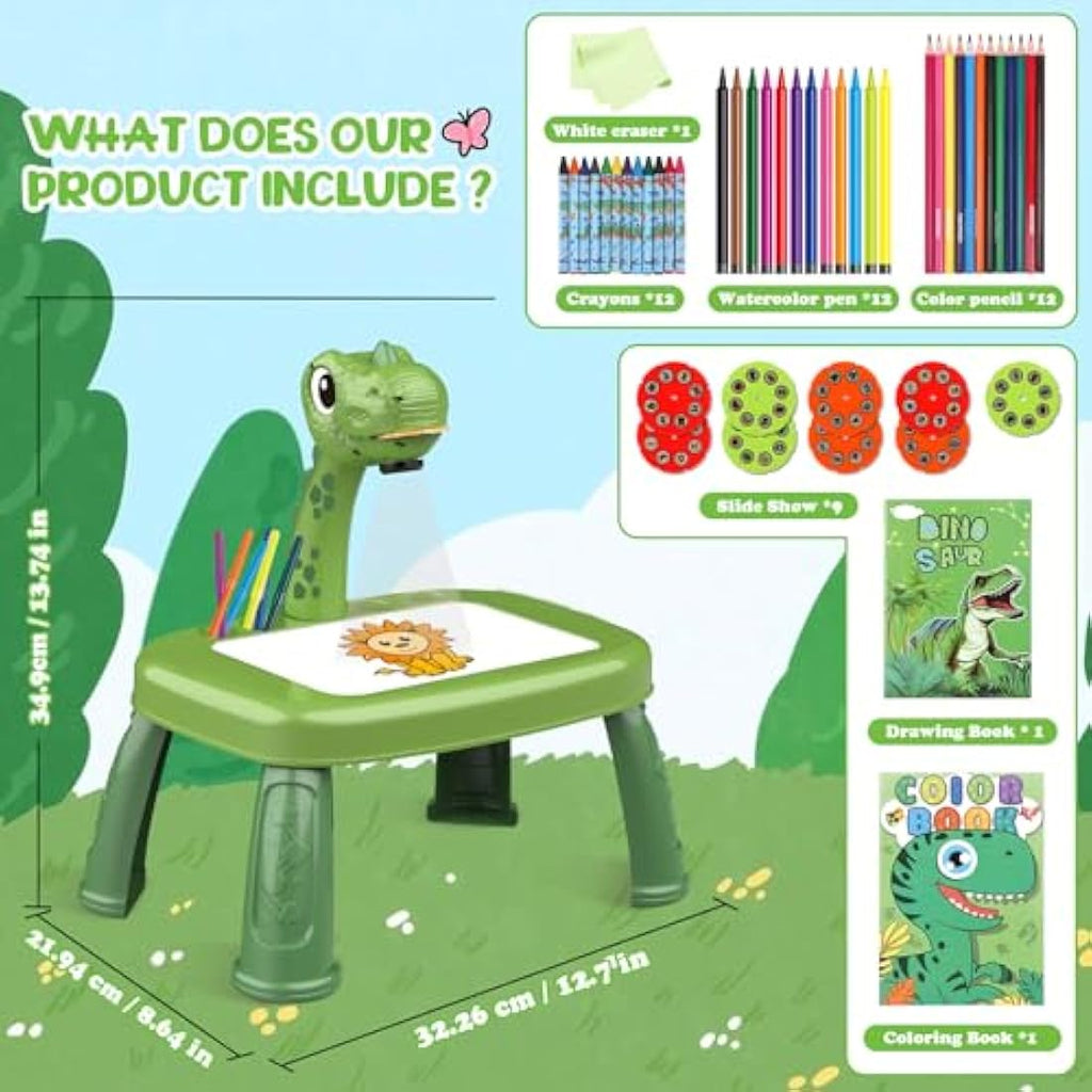 Jolof Store Dinosaur Drawing Projector Table - Kids Art Desk with 72 Patterns