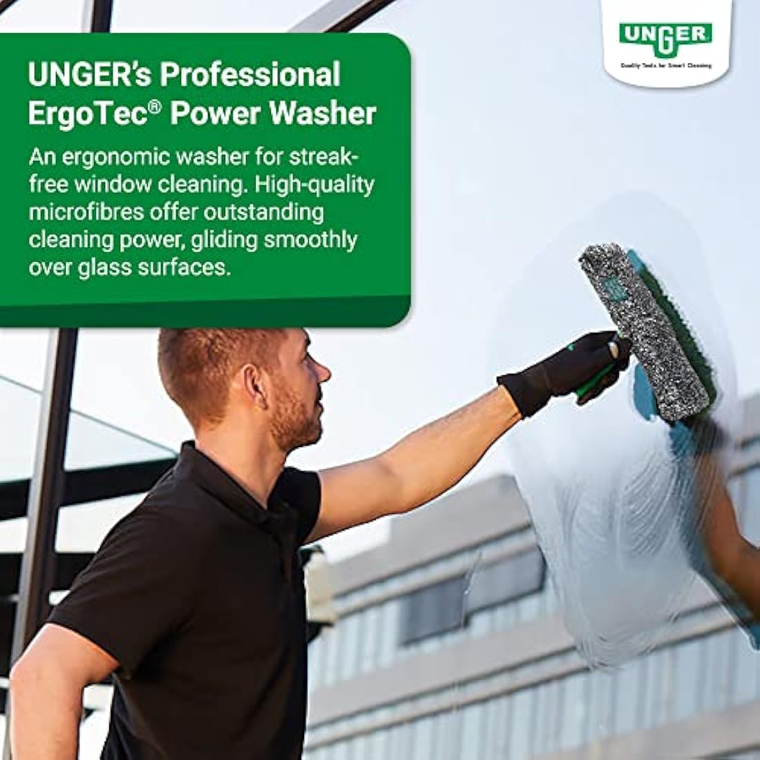Unger ErgoTec Power Washer – 45cm Microfibre Window Cleaning Tool