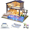 Cuteroom DIY Wooden Dollhouse Miniature Kit - Time Apartment with Pool