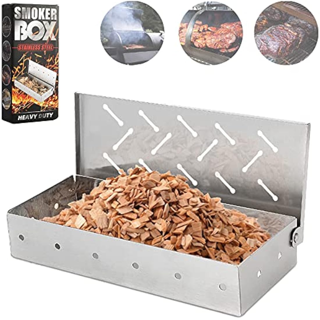 Stainless Steel Smoker Box for BBQ Grill Wood Chips