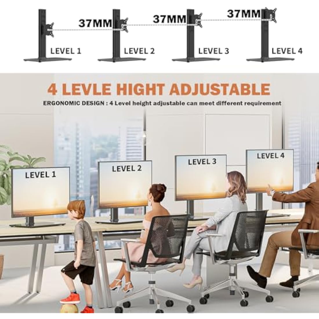 Single Monitor Stand – Height Adjustable Riser for 13-32" Screens