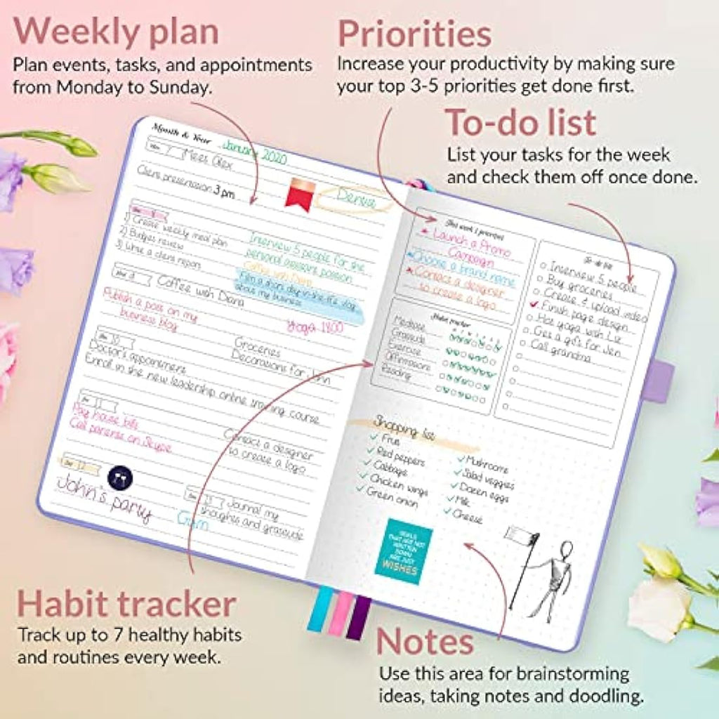 GoGirl Undated Weekly Planner – Compact Goal & Habit Tracker, Lavender