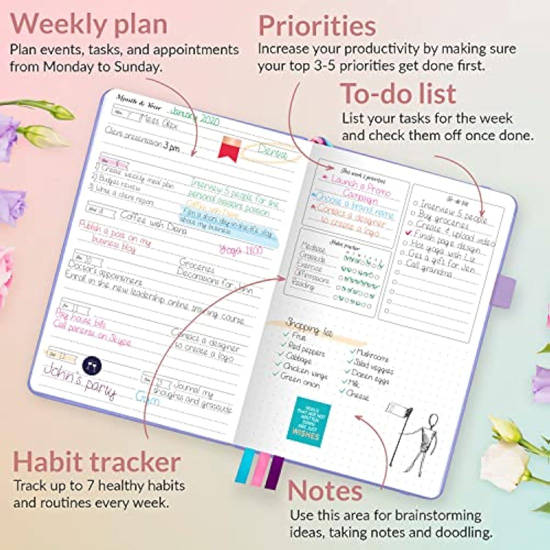 GoGirl Undated Weekly Planner – Compact Goal & Habit Tracker, Lavender