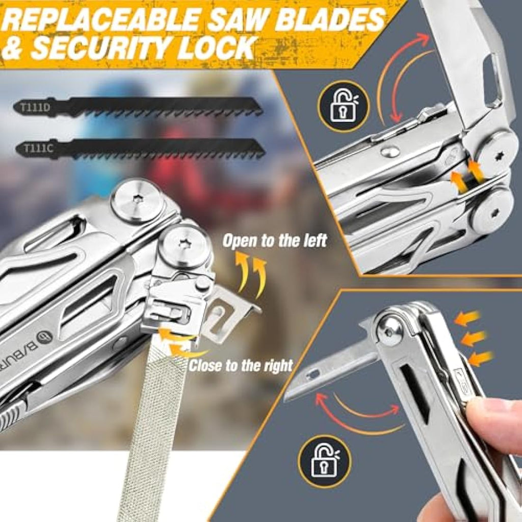 BIBURY 31-in-1 Multitool Pliers | Stainless Steel Tool with 16-Bit Set