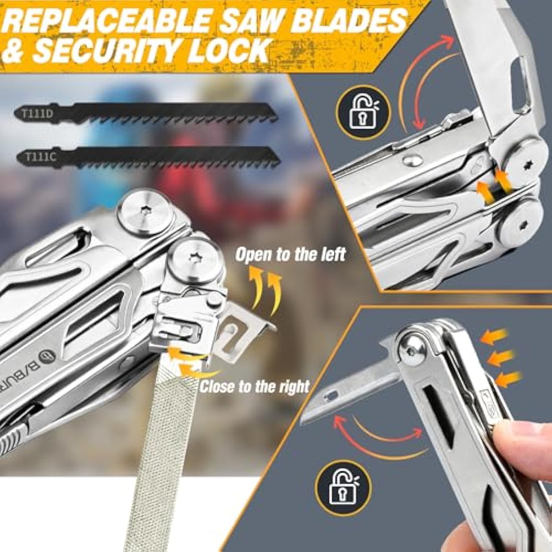 BIBURY 31-in-1 Multitool Pliers | Stainless Steel Tool with 16-Bit Set
