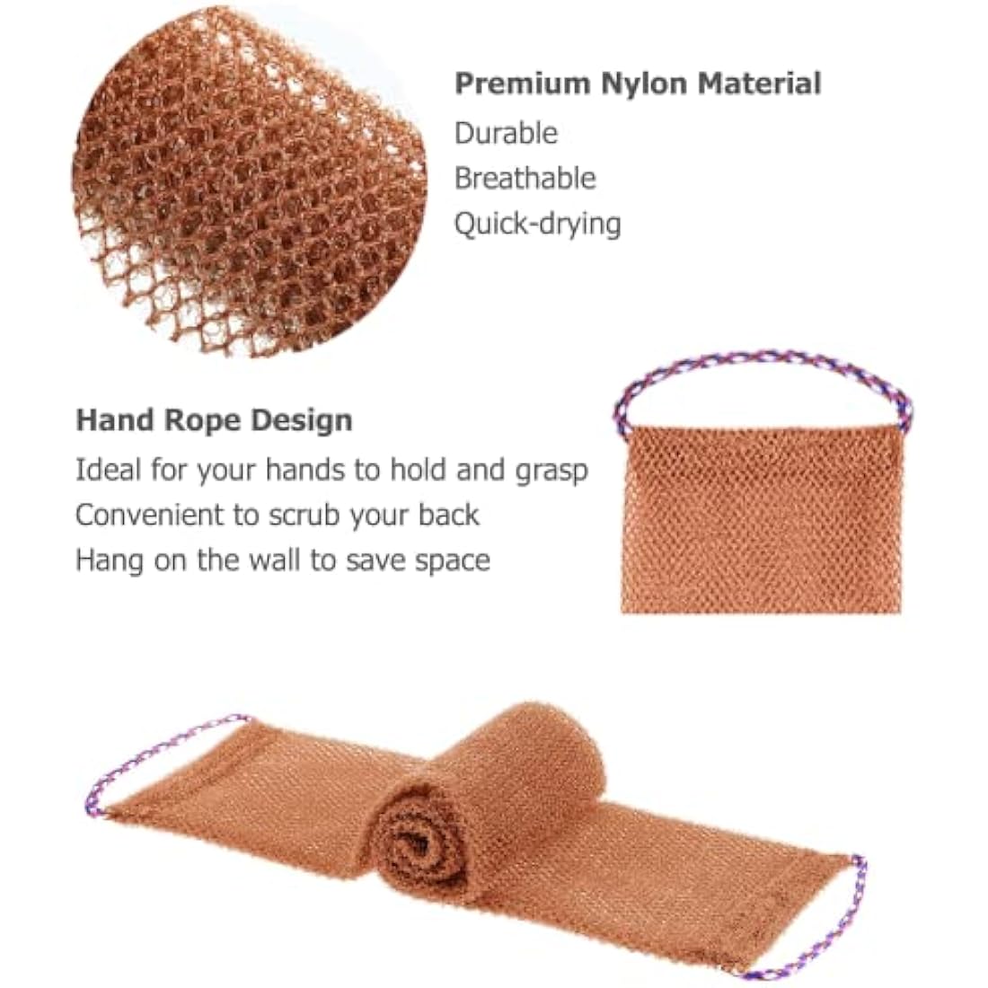 TENQUAN African Exfoliating Net – 3 Pack Nylon Body Scrubber for Shower