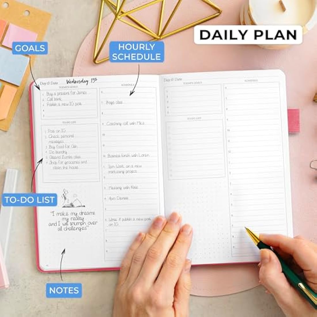Legend Planner Undated Daily Organizer - A5 PU Leather Productivity Journal