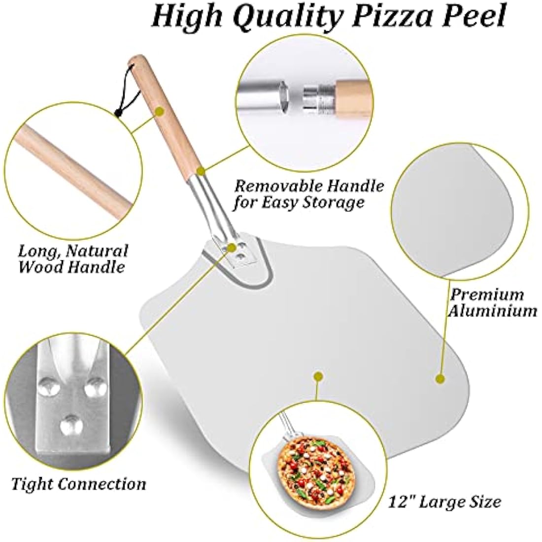 Sinbury 5-Piece Pizza Peel Set – 12 Inch Aluminum Paddle & Rocker Cutter