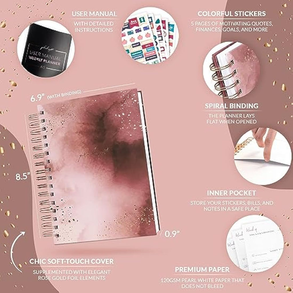 PLANBERRY Undated Weekly Planner & Budget Organizer - Rose Gold Hardcover
