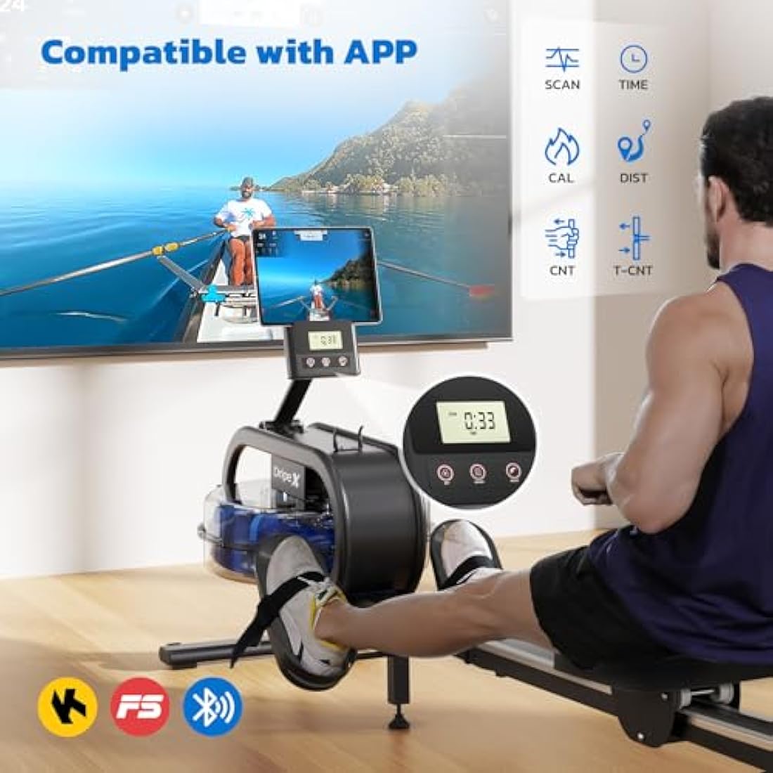 Dripex Water Rowing Machine – 6 Resistance Levels & Aluminum Slide Rail
