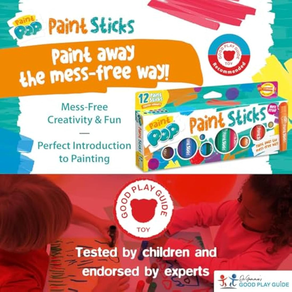 Paint Pop Mess-Free Paint Sticks for Kids - 12 Pack Assorted Colours