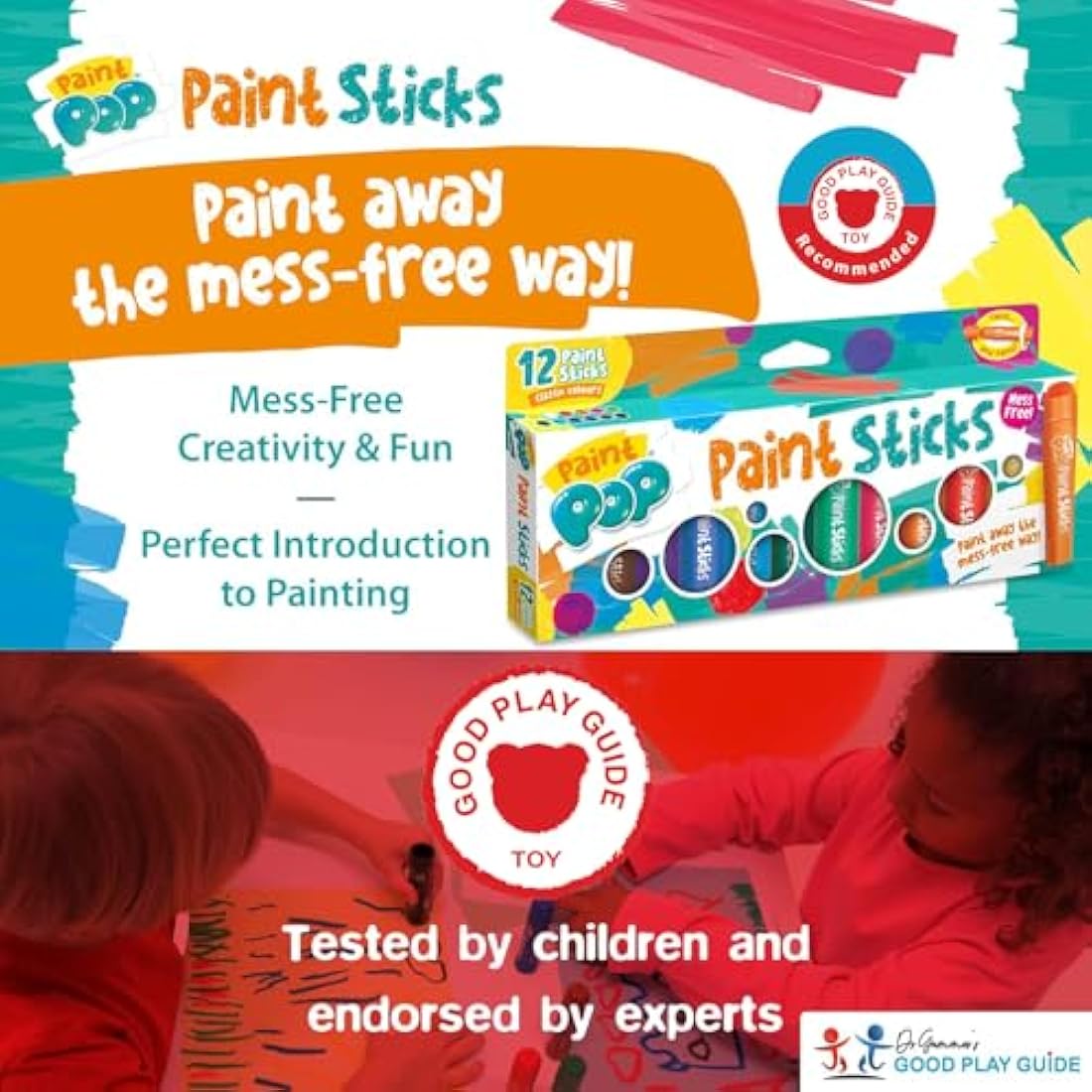 Paint Pop Mess-Free Paint Sticks for Kids - 12 Pack Assorted Colours