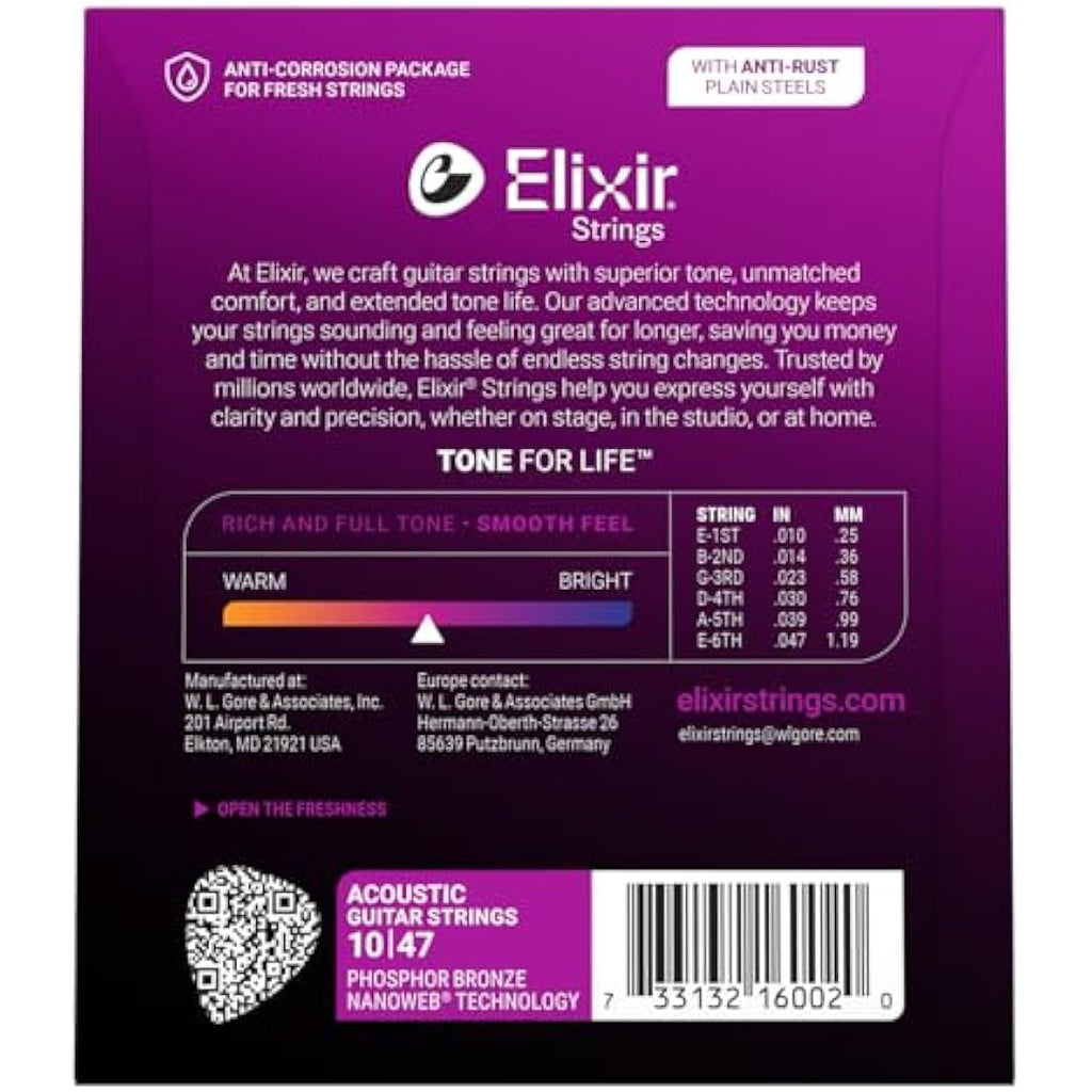 Elixir Phosphor Bronze Acoustic Guitar Strings | Nanoweb Extra Light