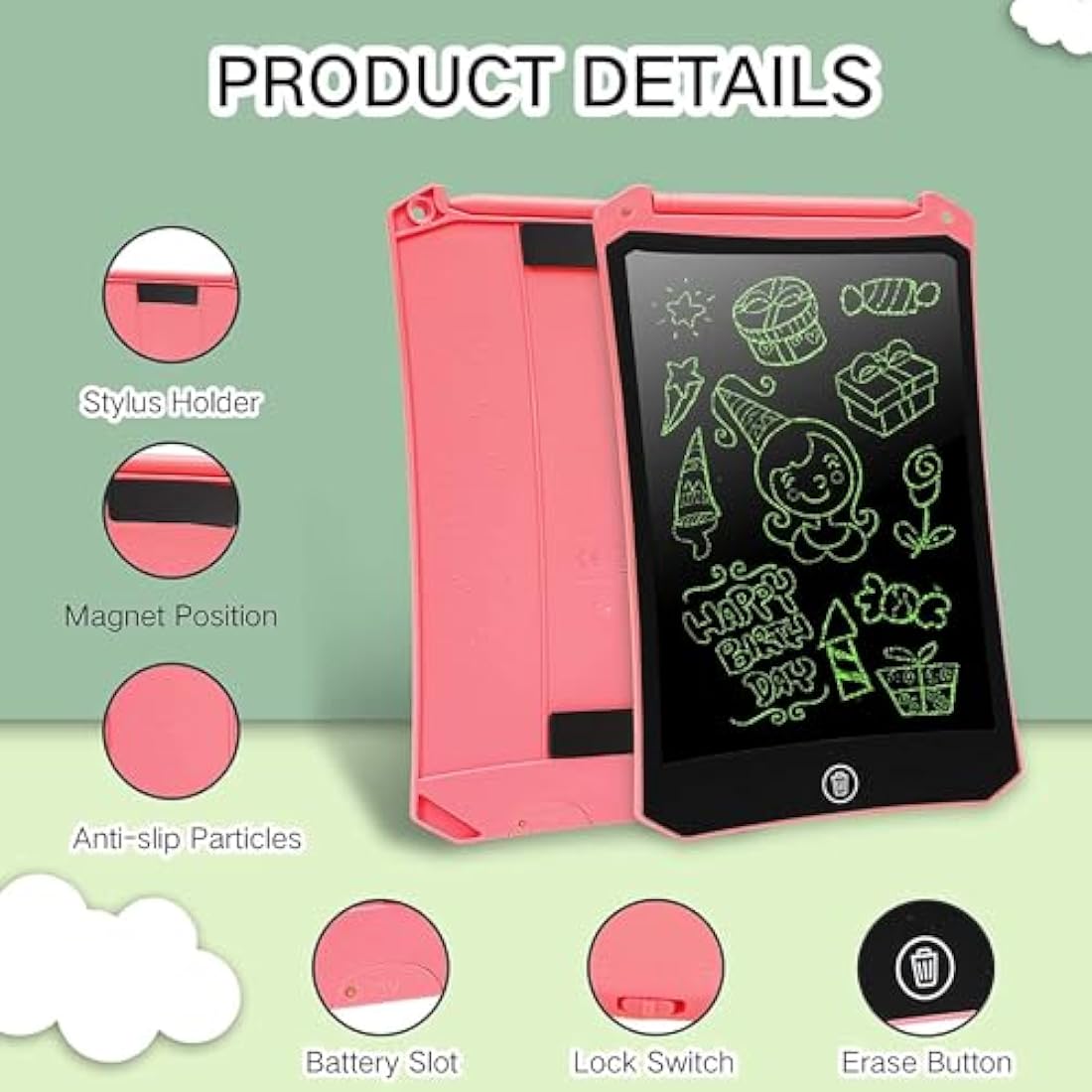 PINKCAT 3-Pack LCD Writing Tablet | 8.5-Inch Kids Doodle Drawing Board