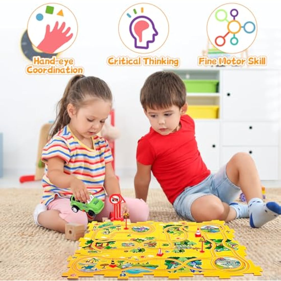 Pipihome Dinosaur Puzzle Track Car Set - DIY Electric Rail Building Toy