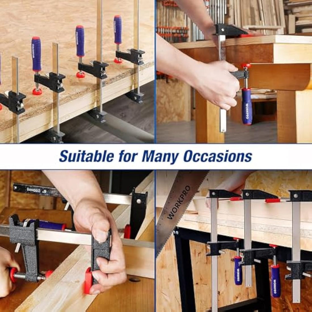 WORKPRO Heavy Duty F Wood Clamps - 4-Pack 150mm & 300mm Quick-Release