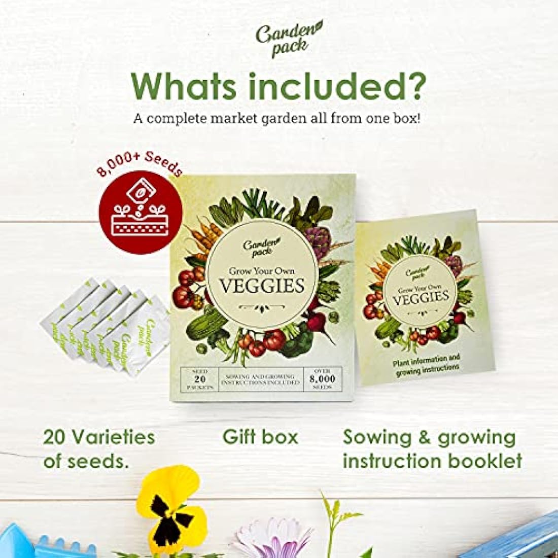 Garden Pack 20 Variety Vegetable Seeds – 8,000 Heirloom Garden Seeds