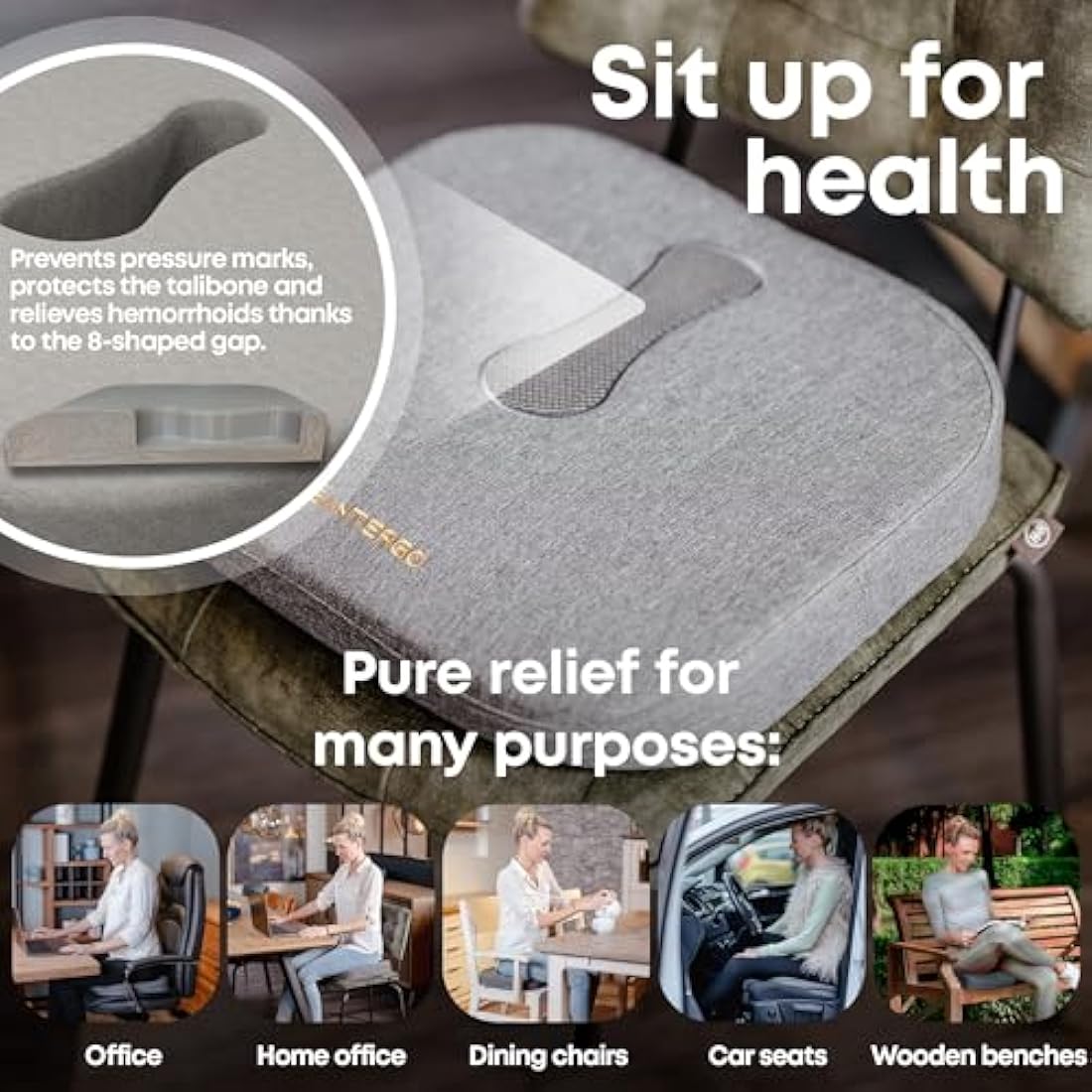 Orthopedic Seat Cushion – Patented Coccyx & Lumbar Support