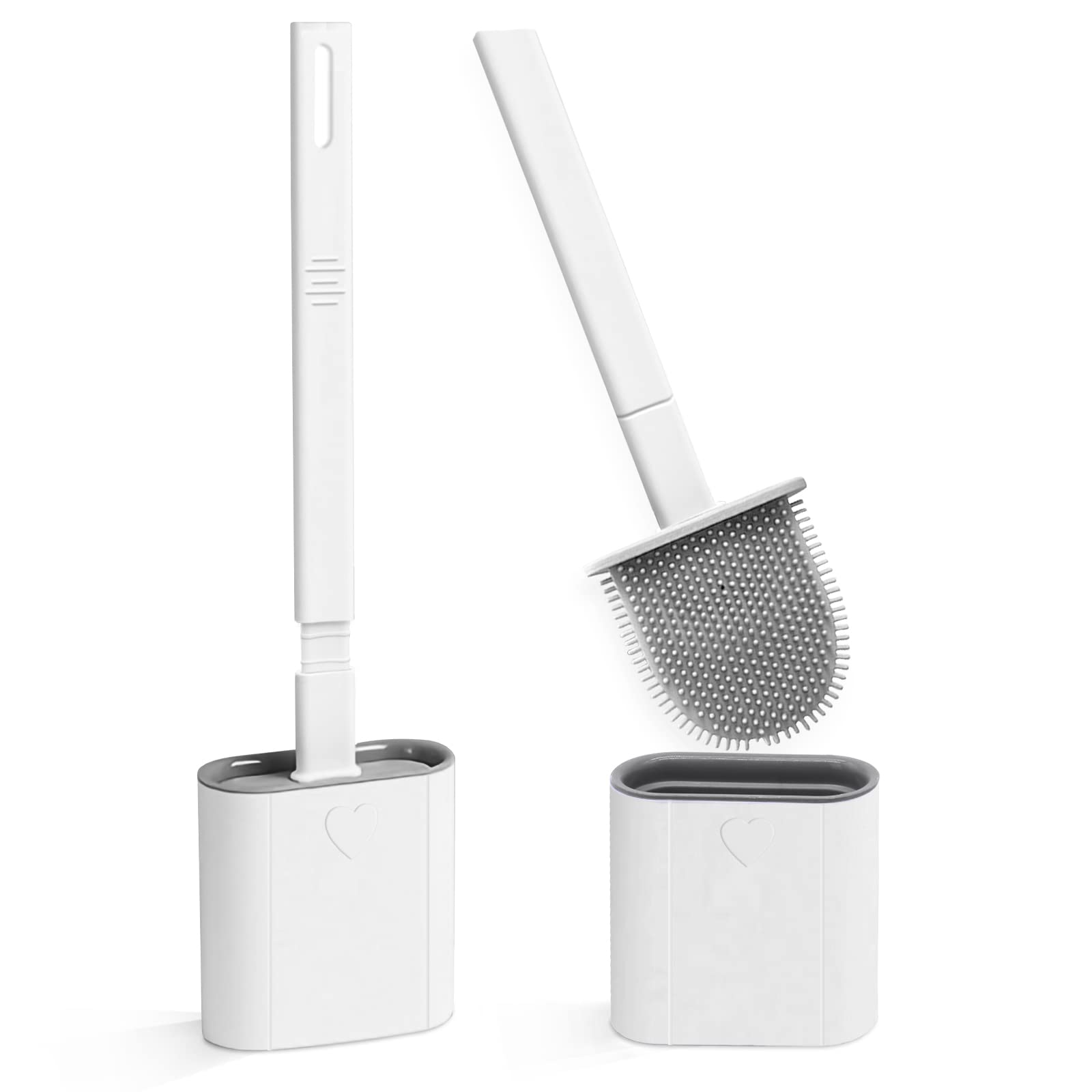 Silicone Toilet Brush 2-Pack | Quick-Dry Holder & Long Handle