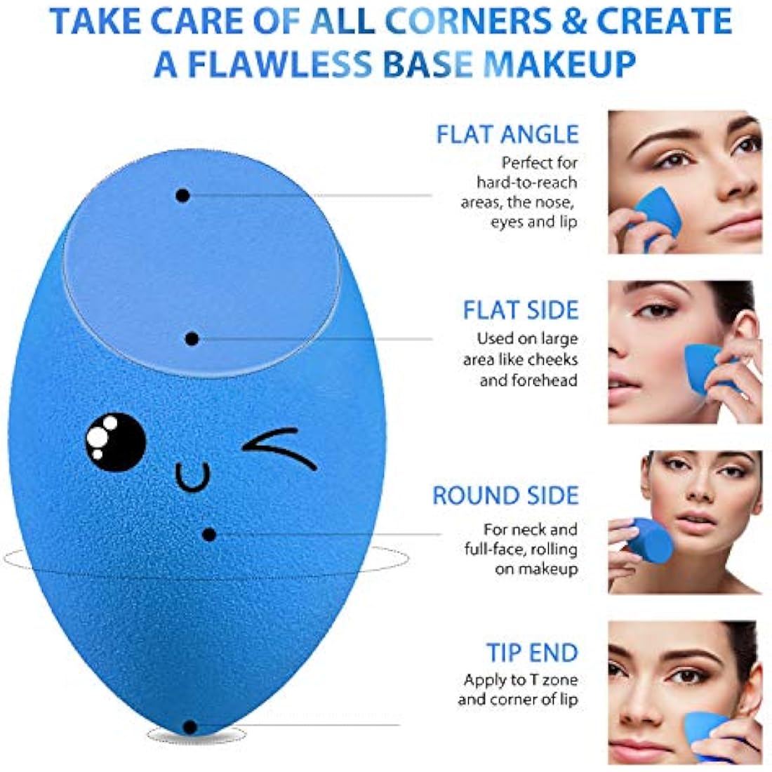 Larbois 3-Pack Makeup Blender Sponges – Non-Latex Foundation Set, Blue