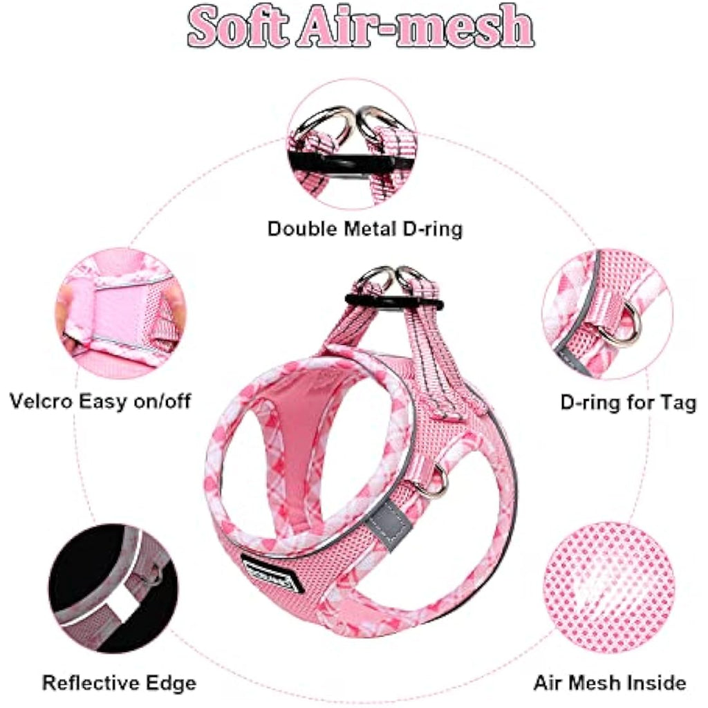 DORAMIO Step-in Dog Harness and Leash Set | Reflective Mesh Vest – Pink