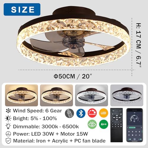 Jolof Store Modern LED Ceiling Fan with Light – 50CM Dimmable Black