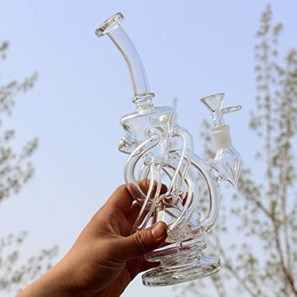 Jolof Store Recycler Glass Bong – 14.4mm Portable Handmade Hookah (Black)