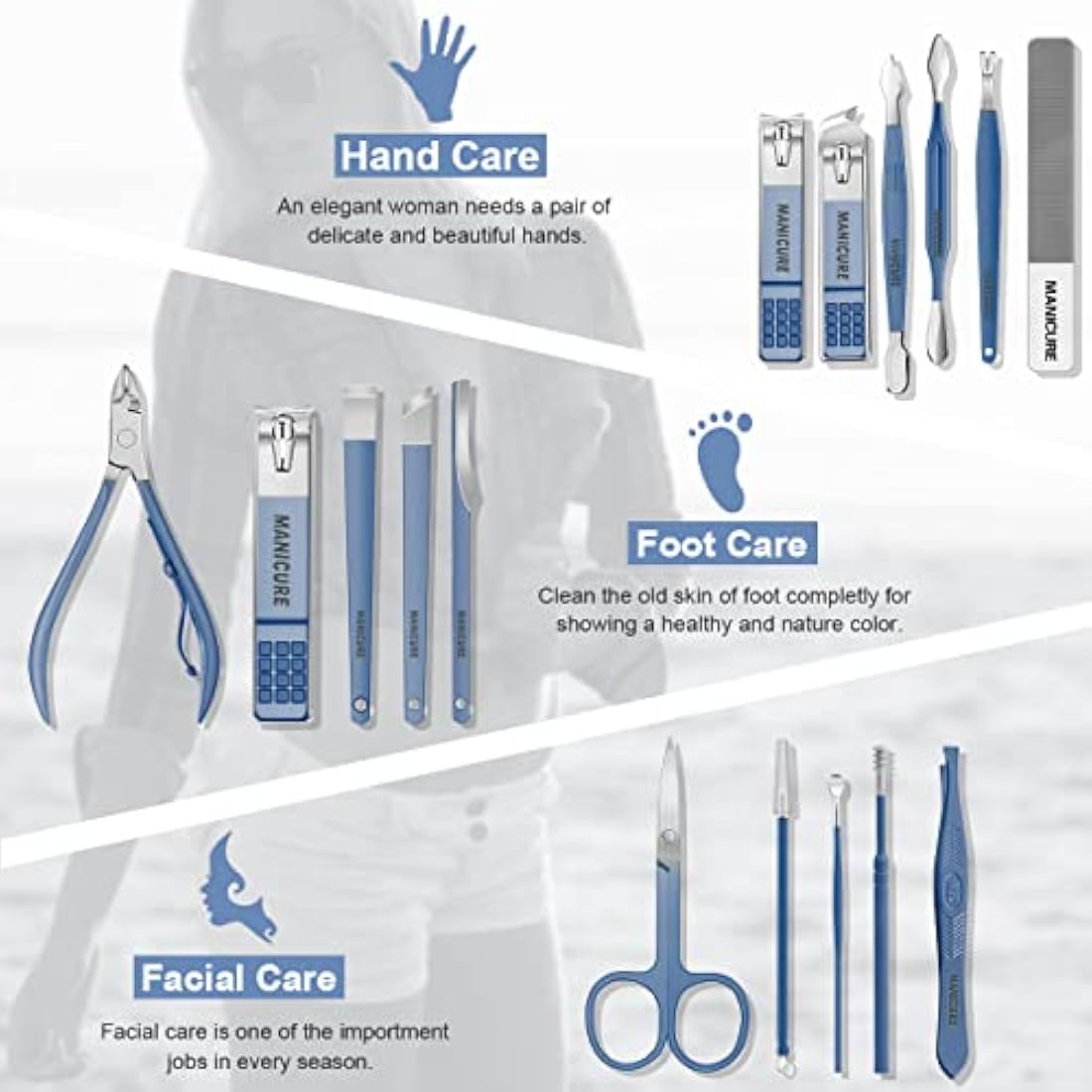 16-Piece Stainless Steel Manicure Set & Pedicure Kit - Blue