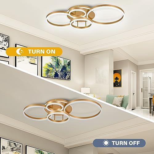 XEMQENER 109W LED Ceiling Light – Modern Gold Flush Mount Chandelier