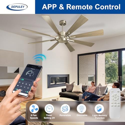 Depuley 72 Inch Large Outdoor Ceiling Fan | 8-Blade Quiet DC Motor
