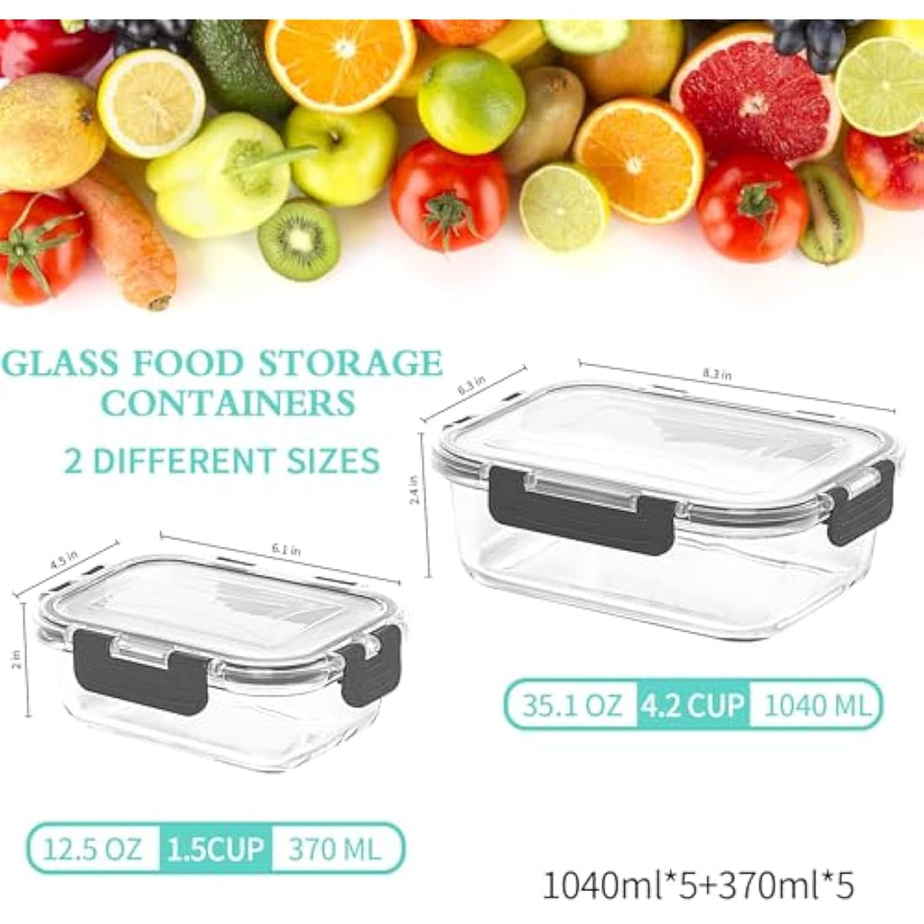 Skroam 10-Pack Glass Food Storage Containers | Airtight Meal Prep Set