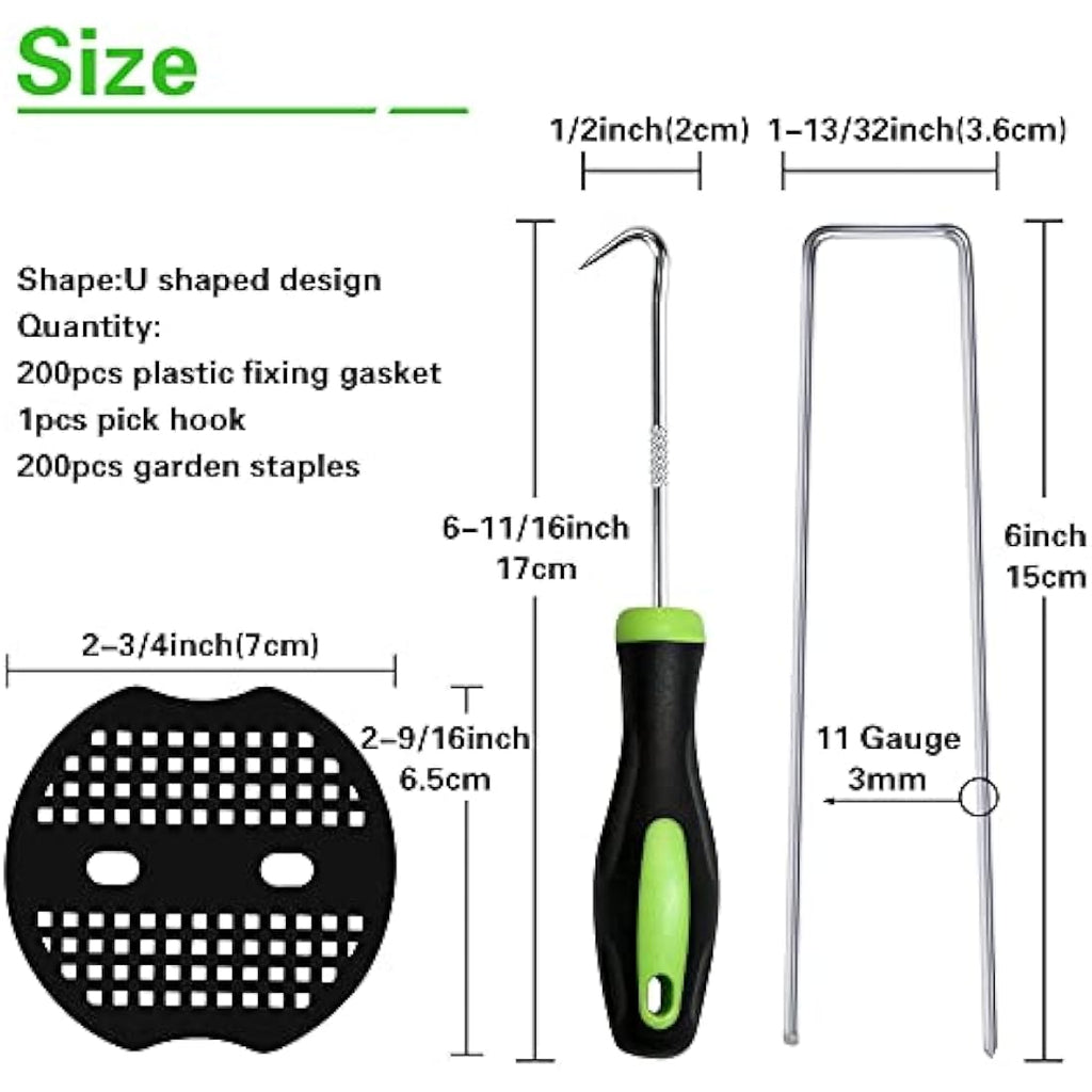 Bakulyor 200 Galvanized Steel Garden Pegs with Washers - 6 Inch U-Stakes