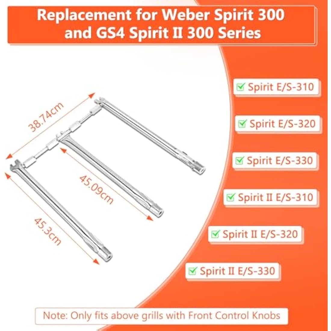 GFTIME 69787 Stainless Steel Burner Tubes for Weber Spirit 300 Series
