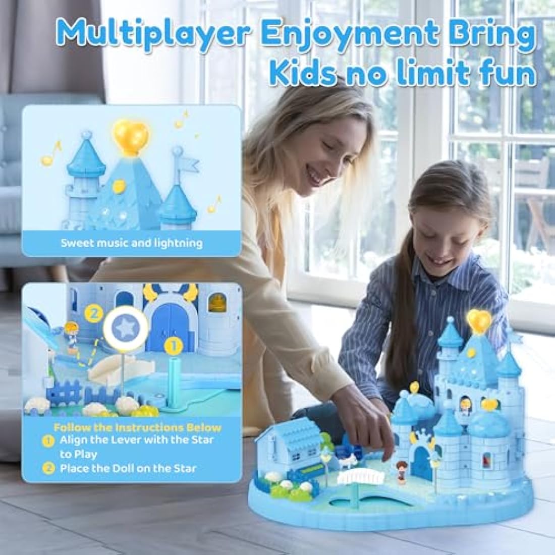 fygurso Magnetic Princess Castle Playset with Lights and Music for Girls