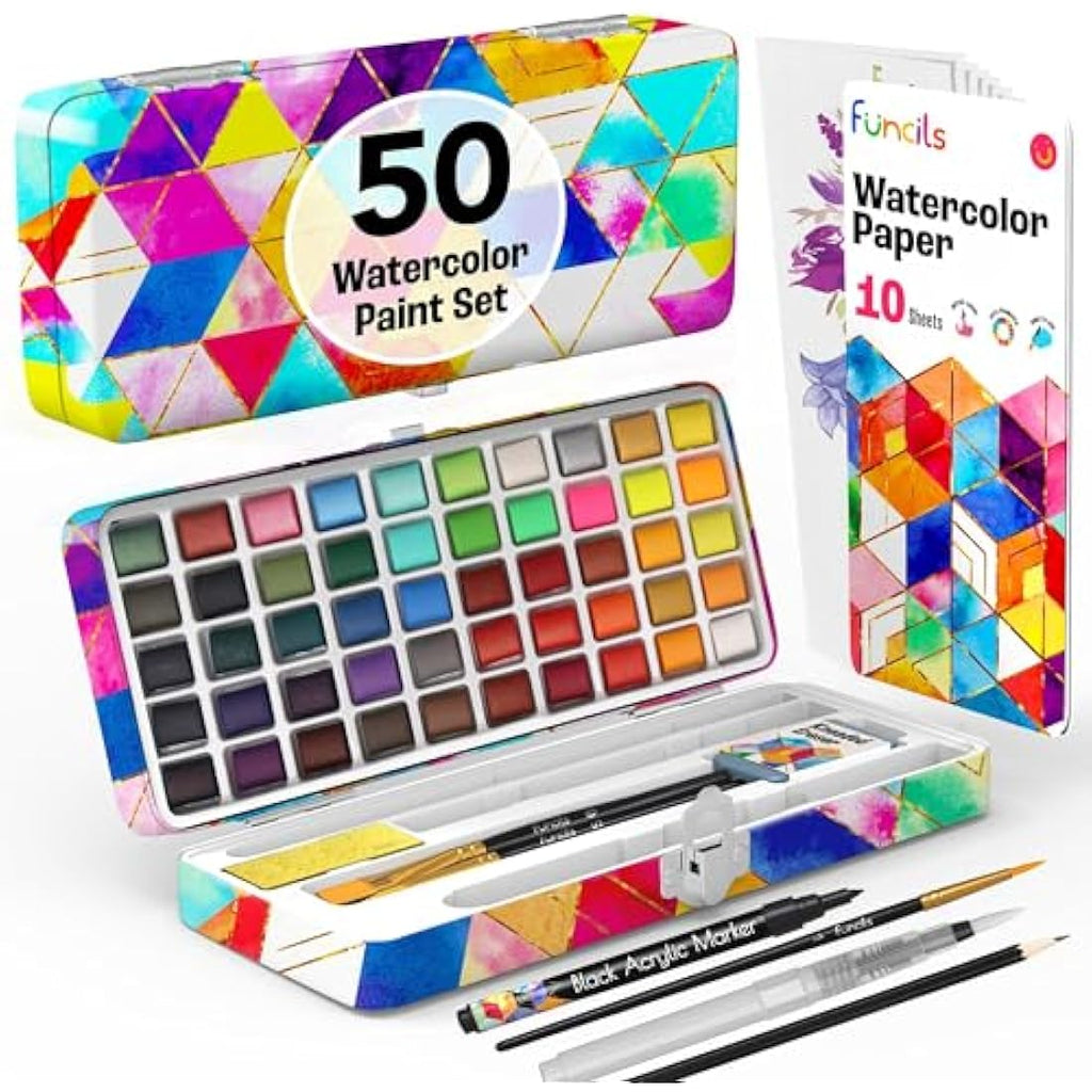 Funcils Professional Watercolour Paint Set - 50 Colors for Artists