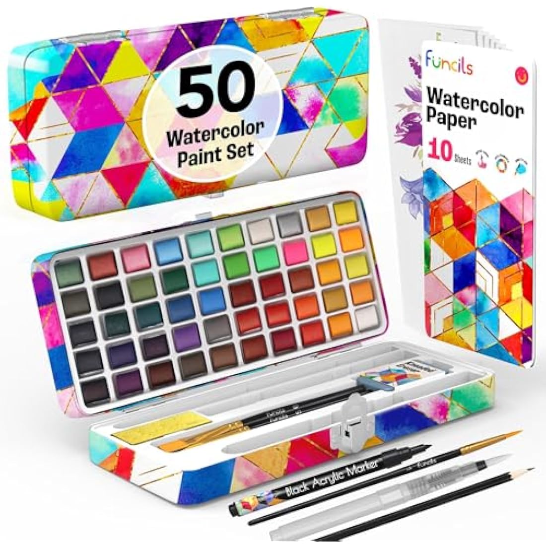 Funcils Professional Watercolour Paint Set - 50 Colors for Artists