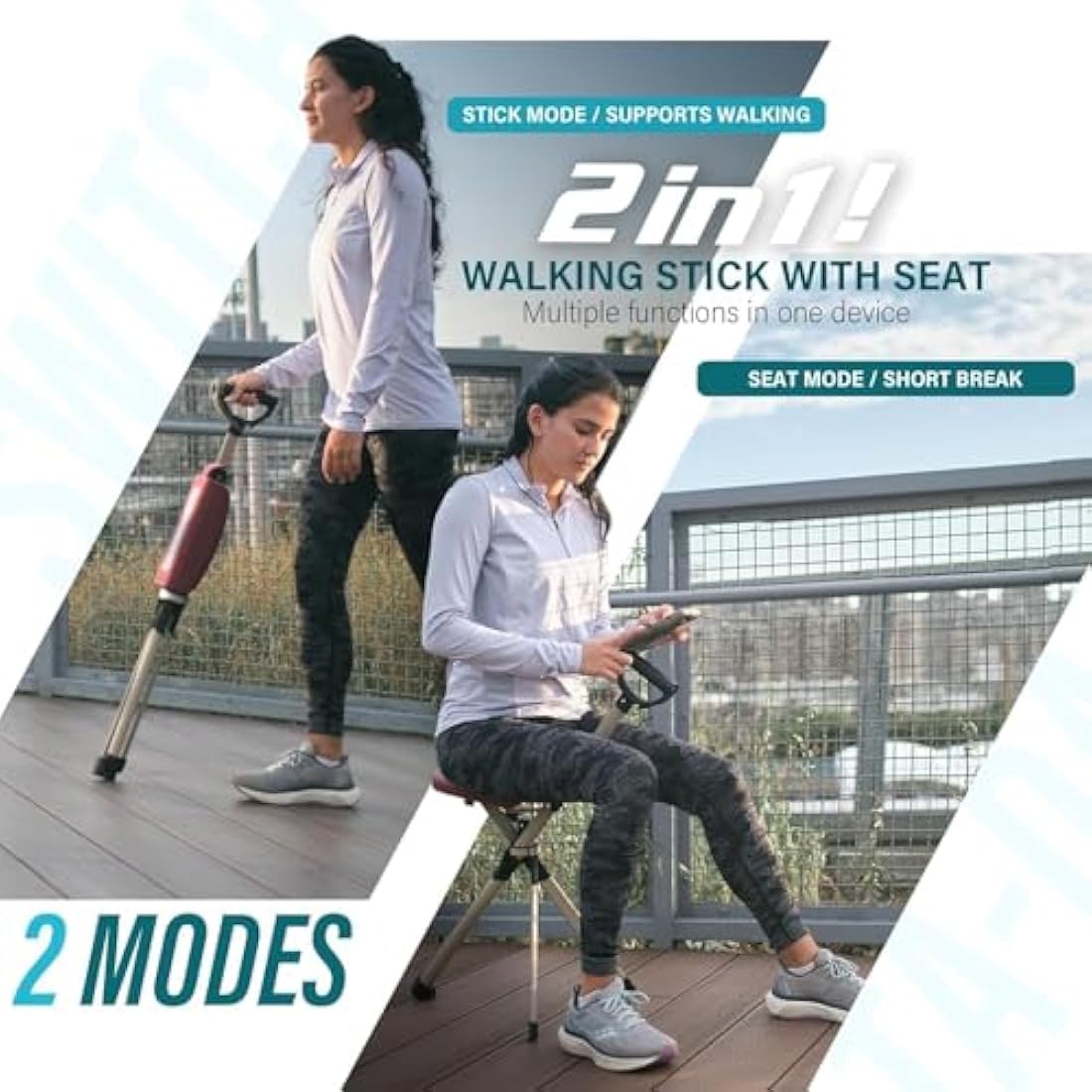 Ta-Da Chair Series 2 PRO Walking Stick with Seat – Adjustable Hiking Stool