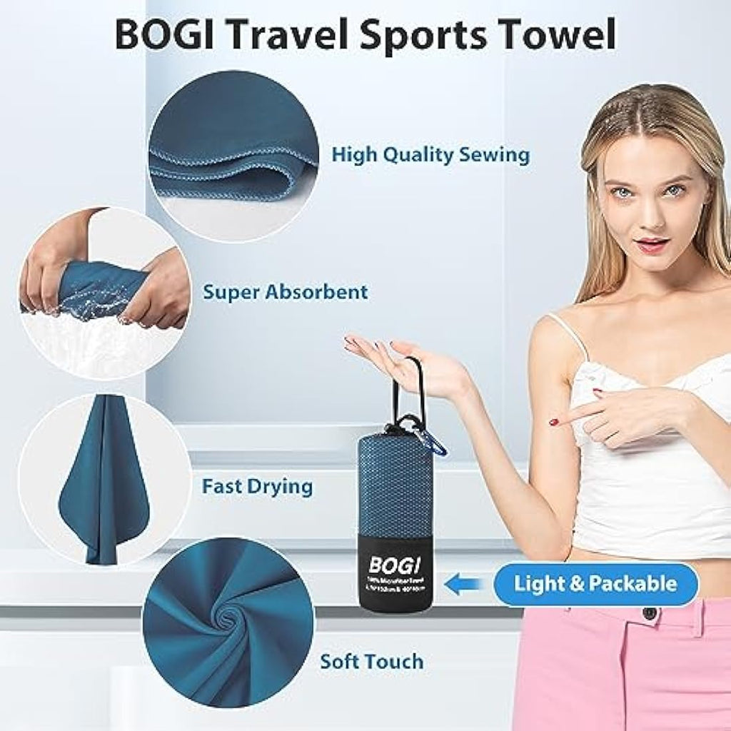 BOGI Microfibre Quick Dry Travel Towel – Ultra Absorbent Gym & Beach Towel