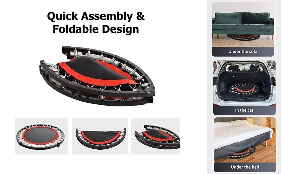 FK Sports Foldable Fitness Rebounder – 48" Mini Trampoline with U Bar