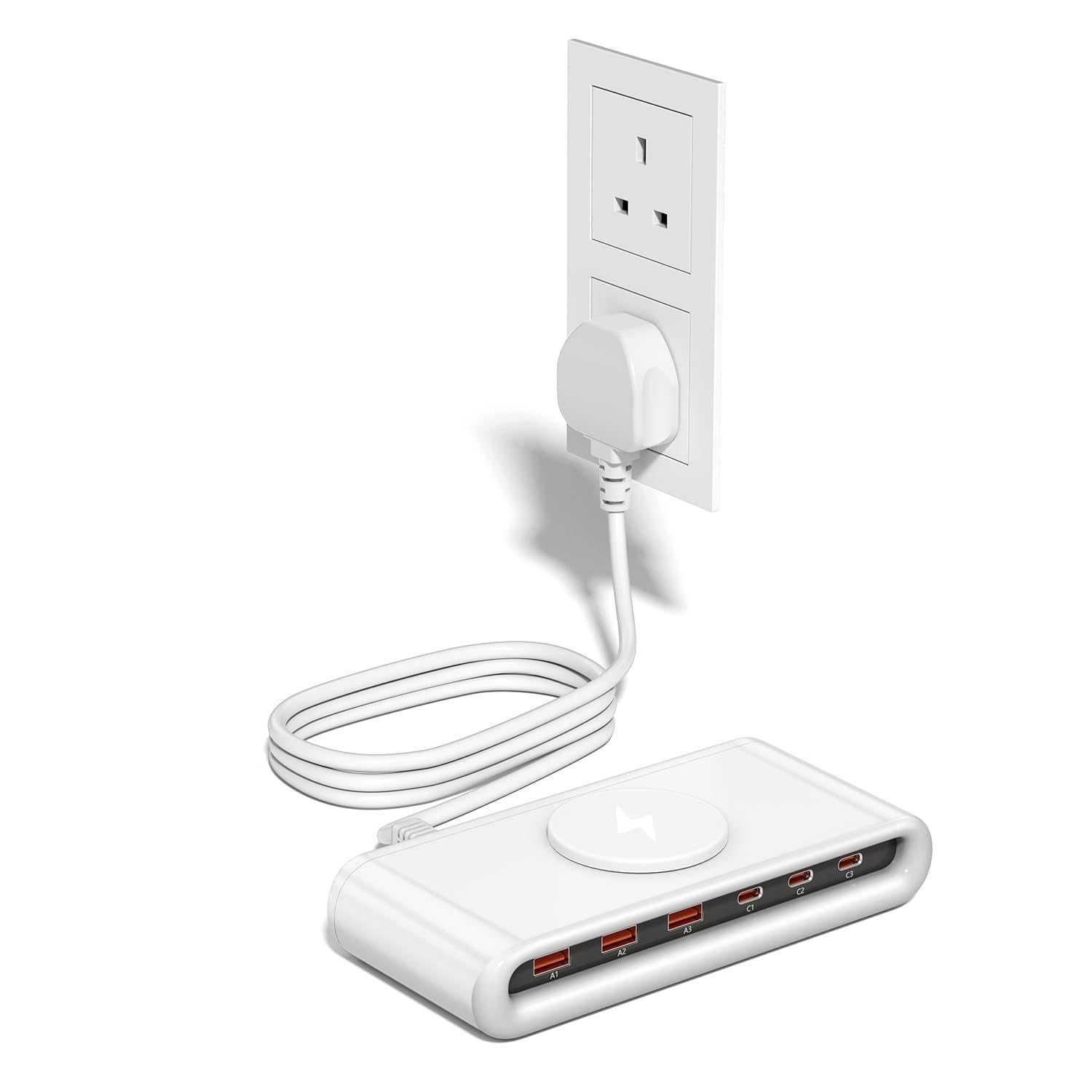 Jolof Store 145W USB C Charging Station – 6 Port Magnetic Hub (White)