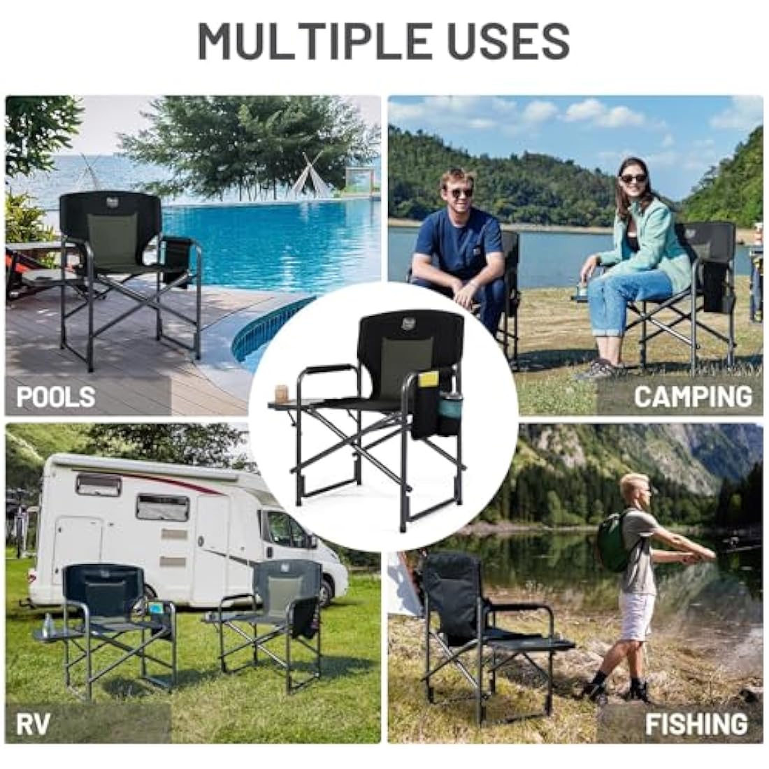 Timber Ridge Heavy Duty Folding Director Chairs with Side Table, Set of 2
