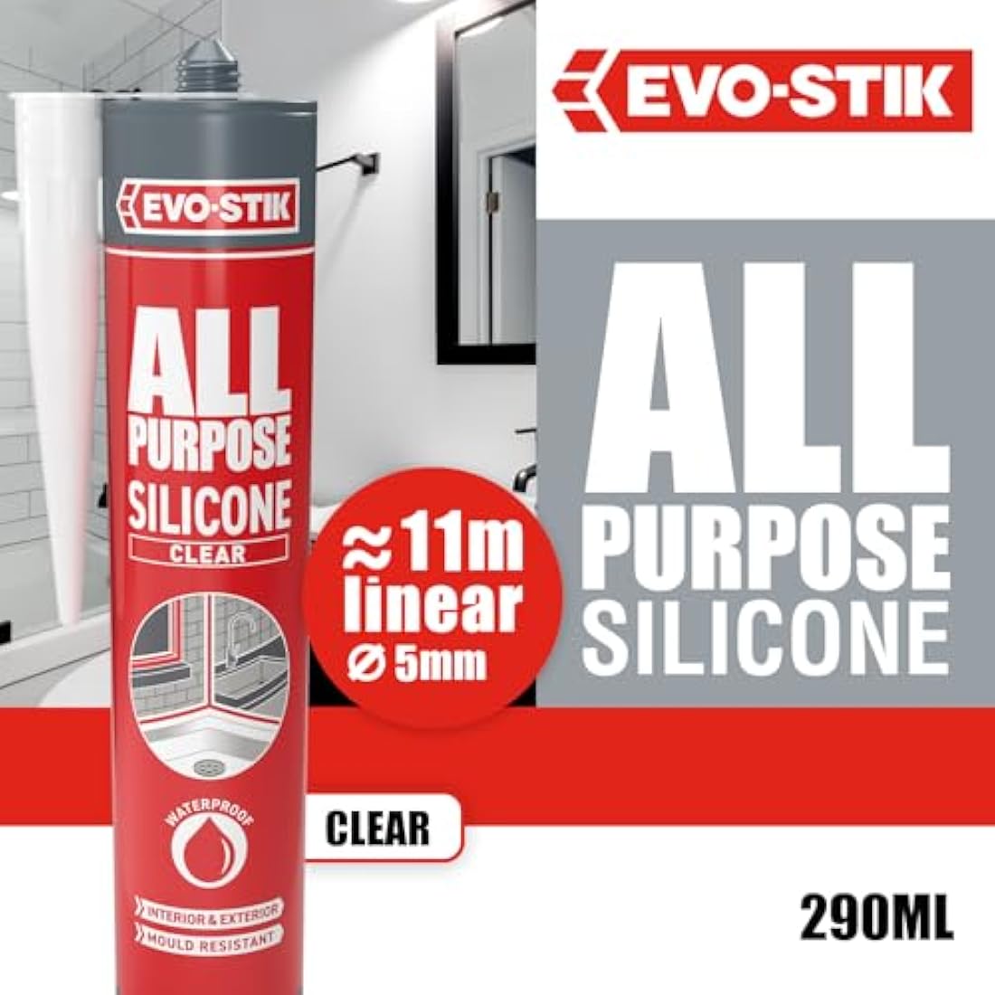 EVO-STIK All Purpose Silicone Sealant – Clear Anti Mould Waterproof 280ml