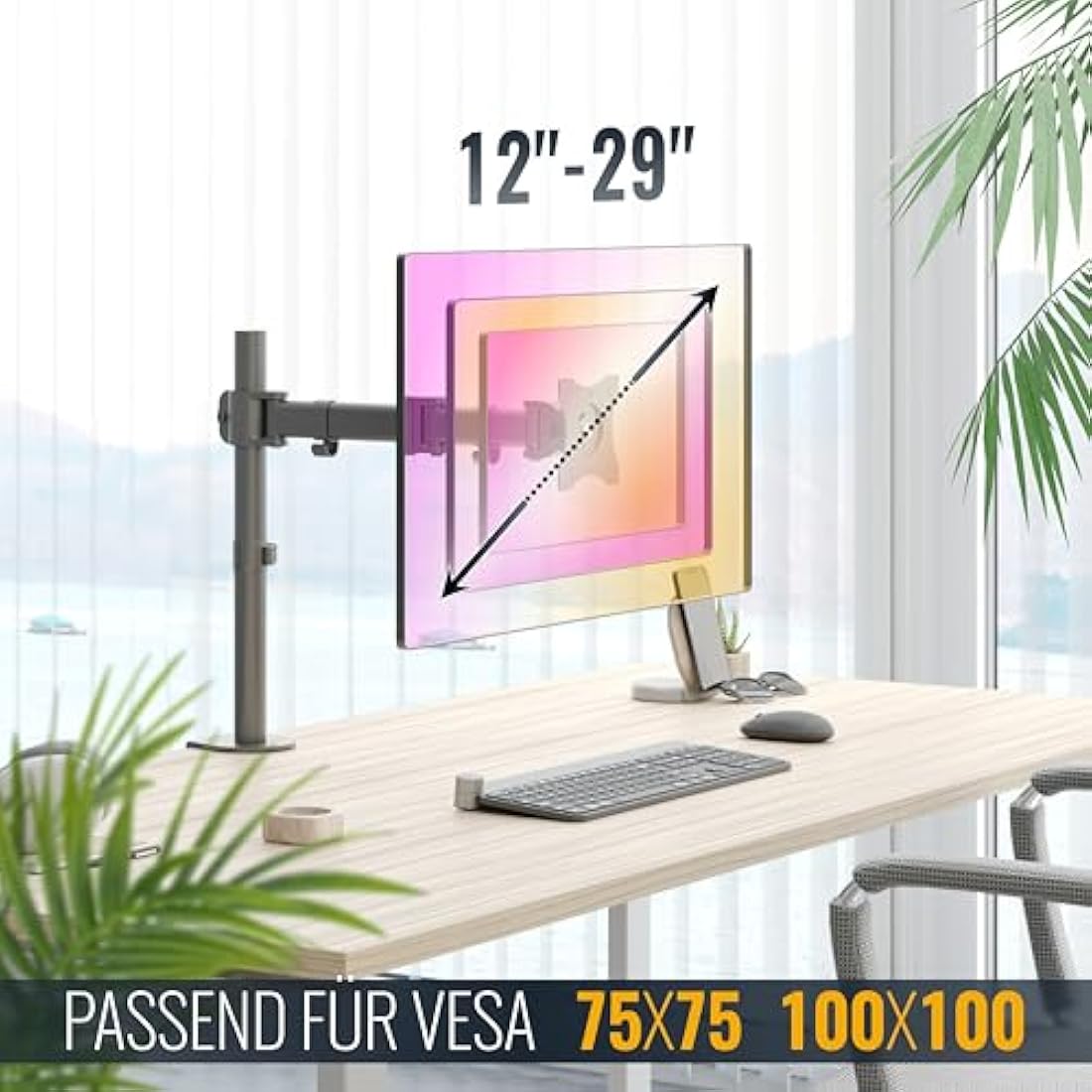 RICOO Monitor Stand – Swivel Tilt Desk Mount for 12-29 Inch Screens