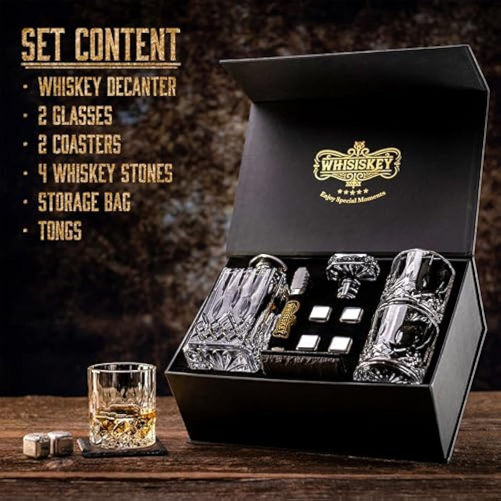 Whisiskey 700ml Whiskey Decanter Set with 2 Glasses and 4 Stones