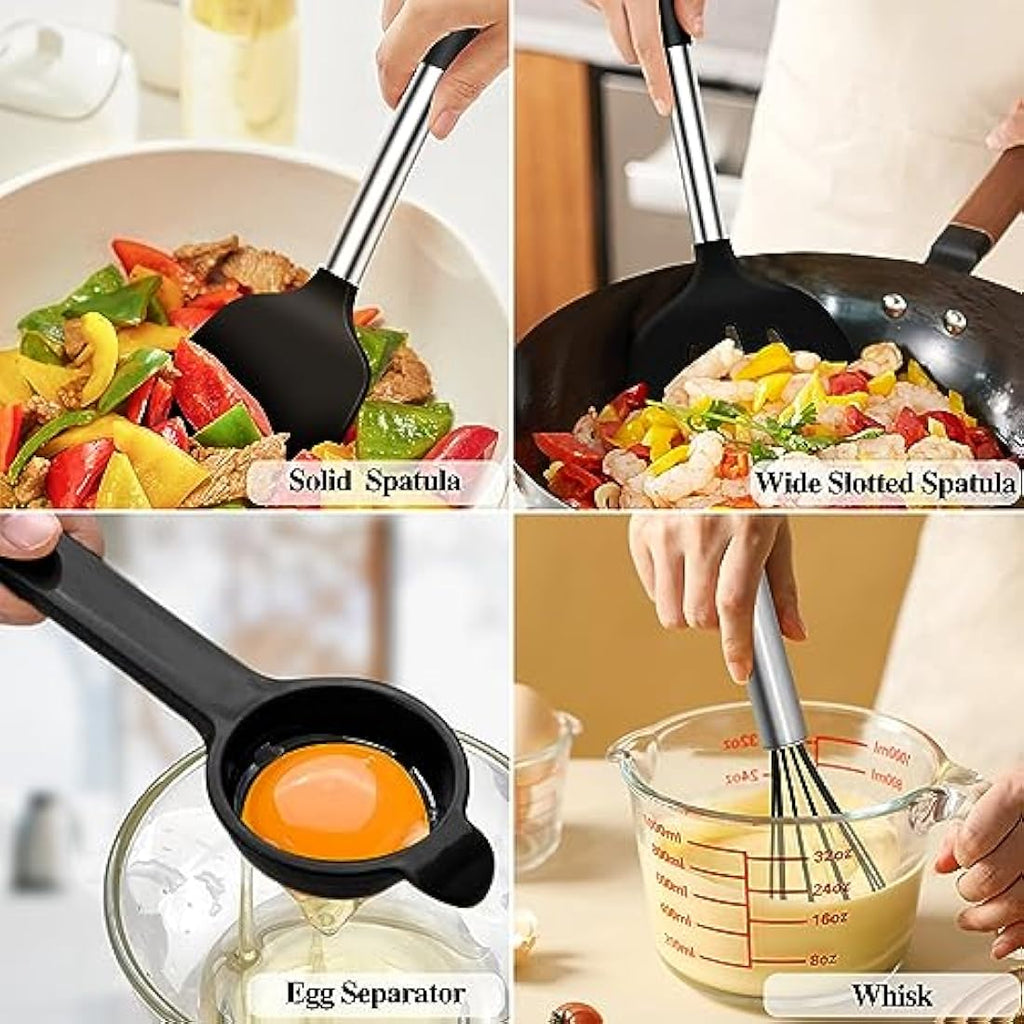 26-Piece Silicone Kitchen Utensils Set with Holder | Black