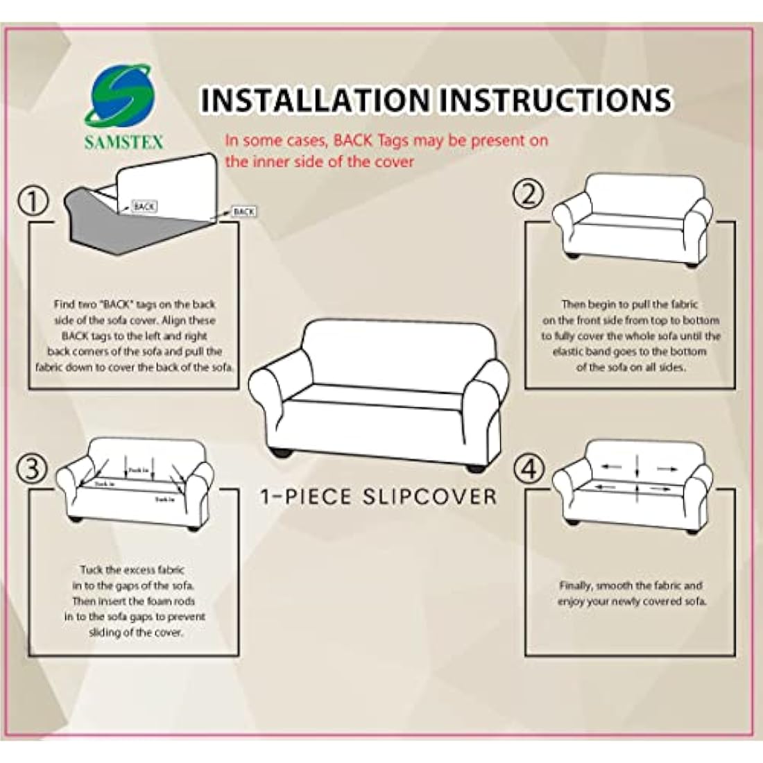 SAMSTEX 3 Seater Sofa Cover | Stretch Jacquard Slipcover - Light Grey