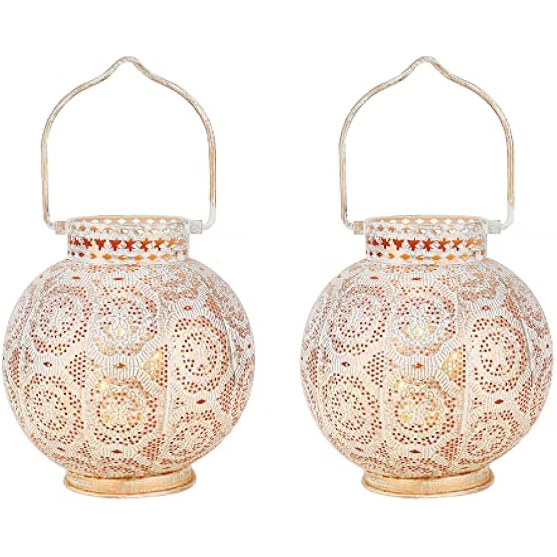 TRIROCKS Moroccan Metal Table Lamp Set – Battery Powered Cordless Lanterns