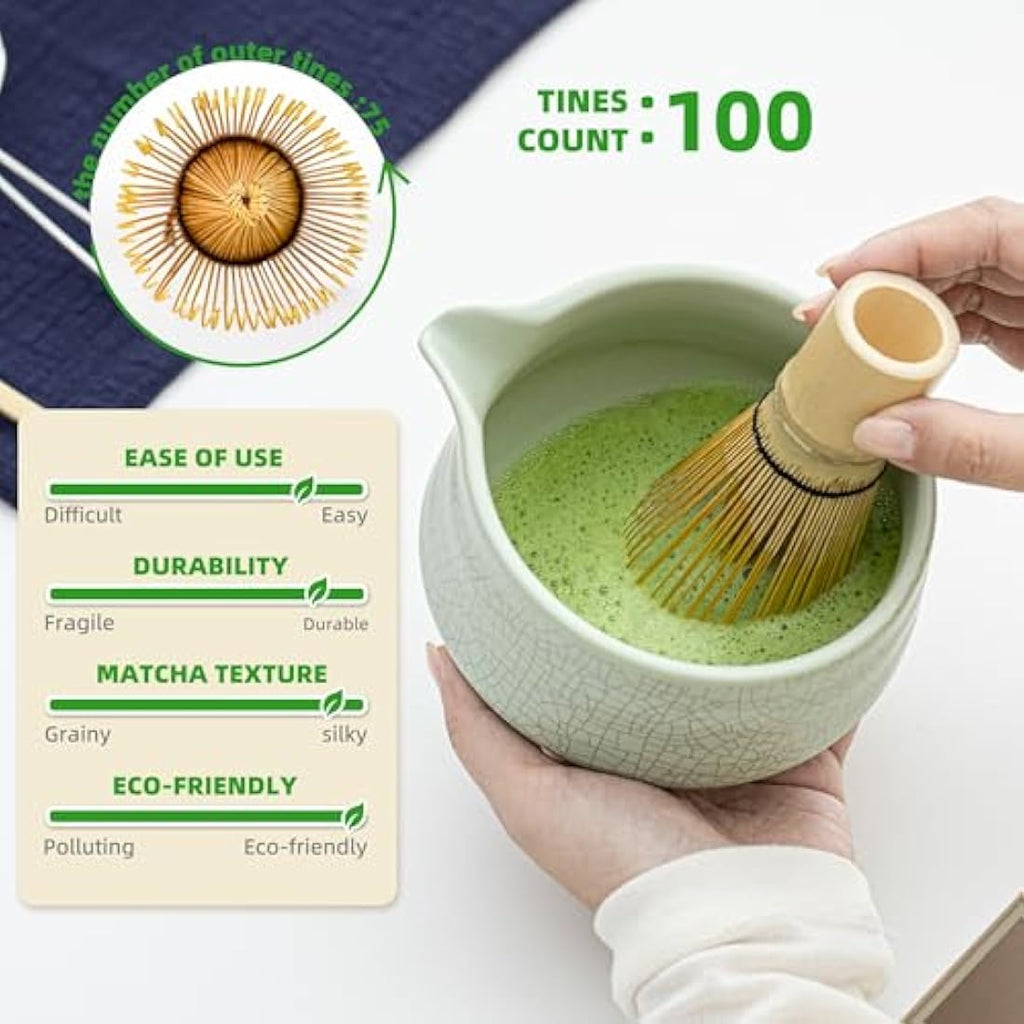 TEANAGOO 7-Piece Matcha Set | Ceramic Bowl with Spout & Bamboo Whisk