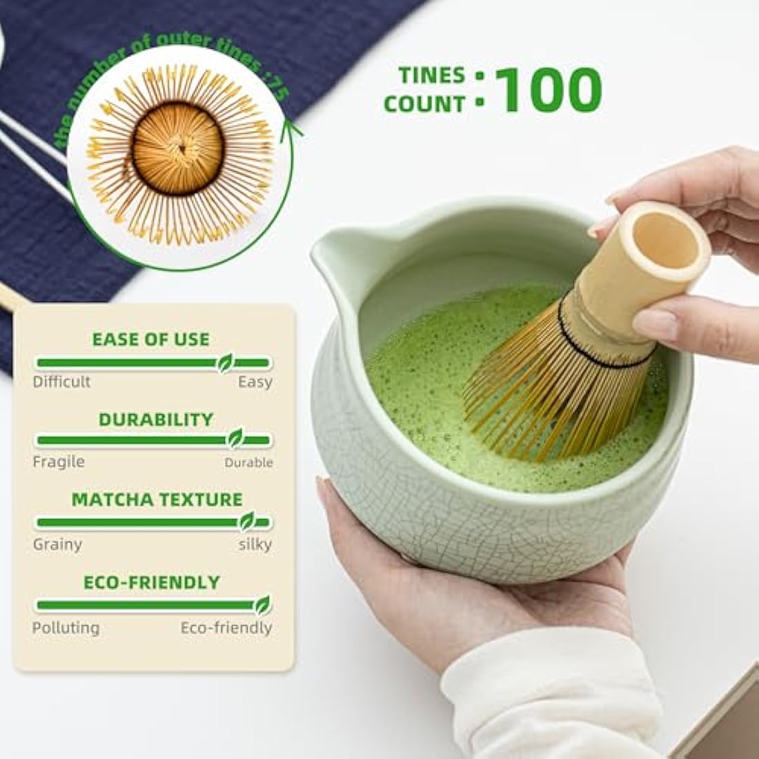 TEANAGOO 7-Piece Matcha Set | Ceramic Bowl with Spout & Bamboo Whisk