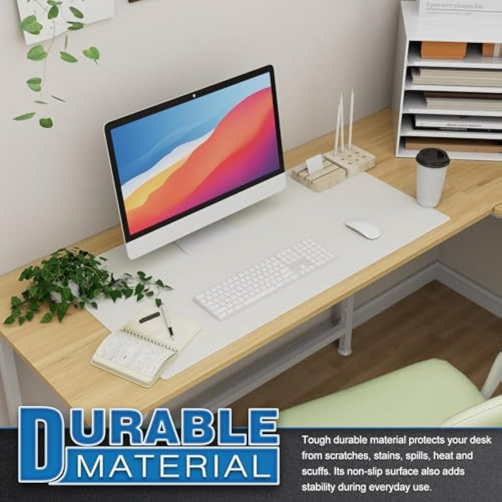 K KNODEL Leather Desk Mat | Dual-Sided Waterproof Office Pad, 80x40cm White